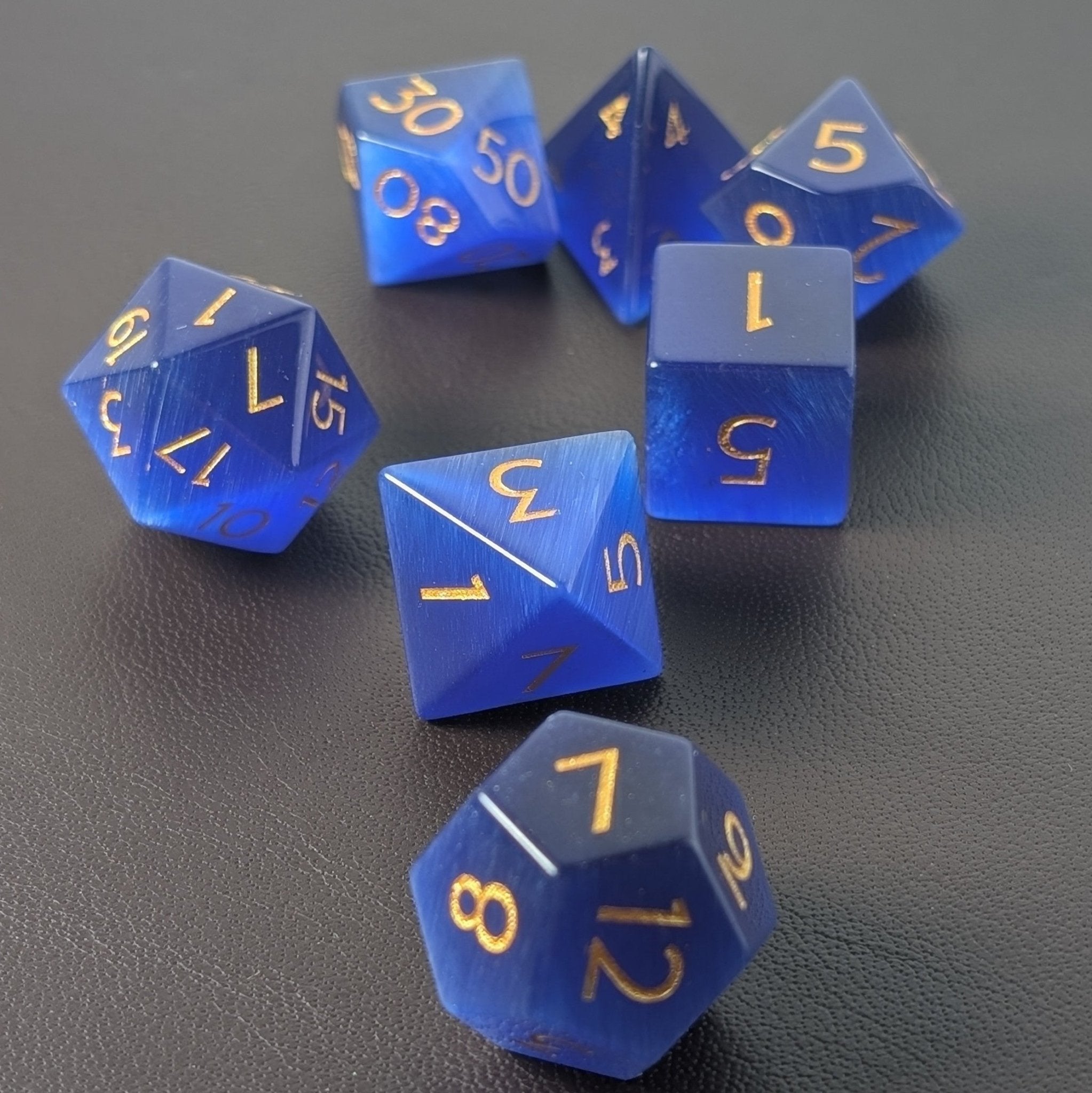 Sapphire Cat Eye - 7 Piece Polyhedral Gemstone Dice Set