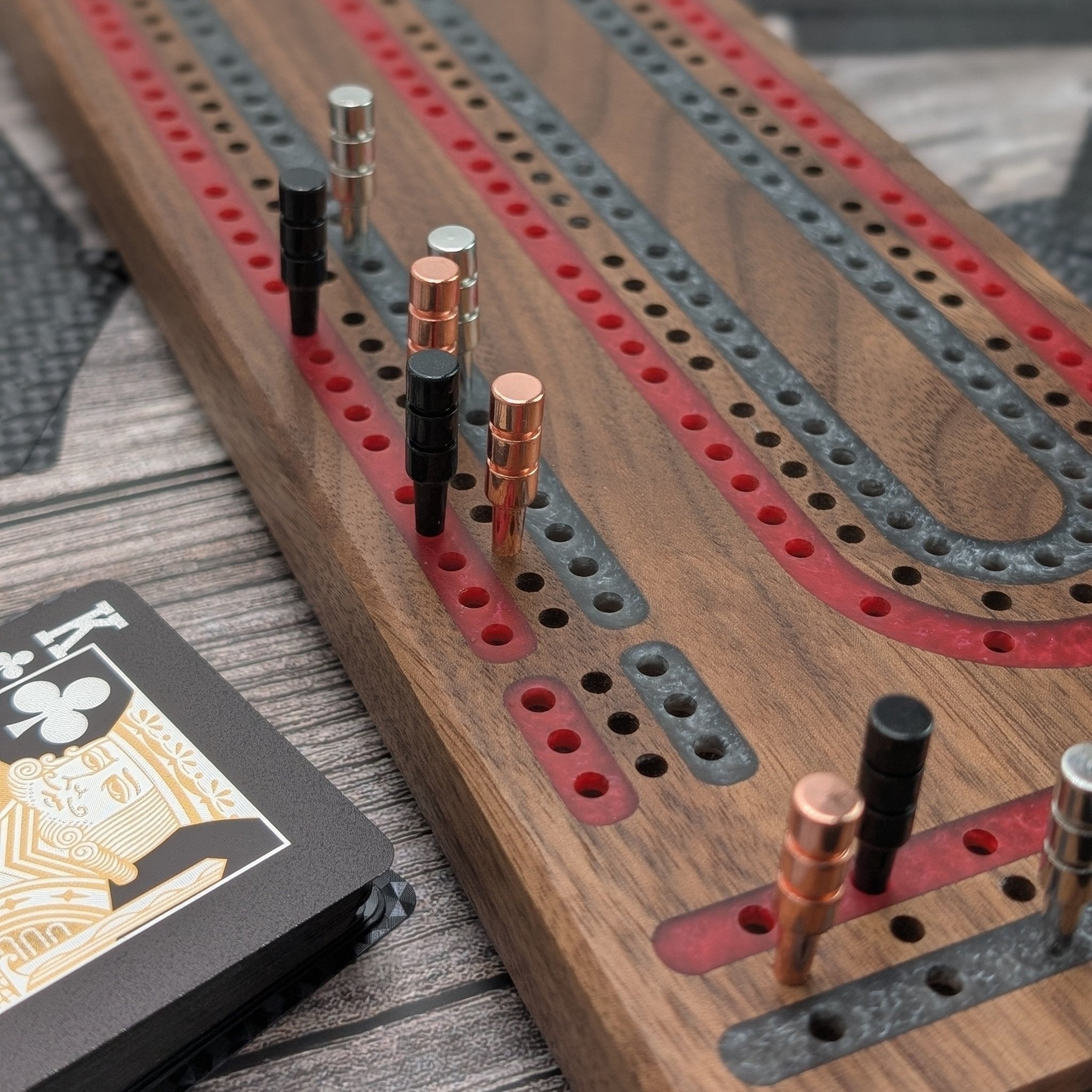 Premium Cribbage Board - Multi Lane Blood Red and Pewder Inlay