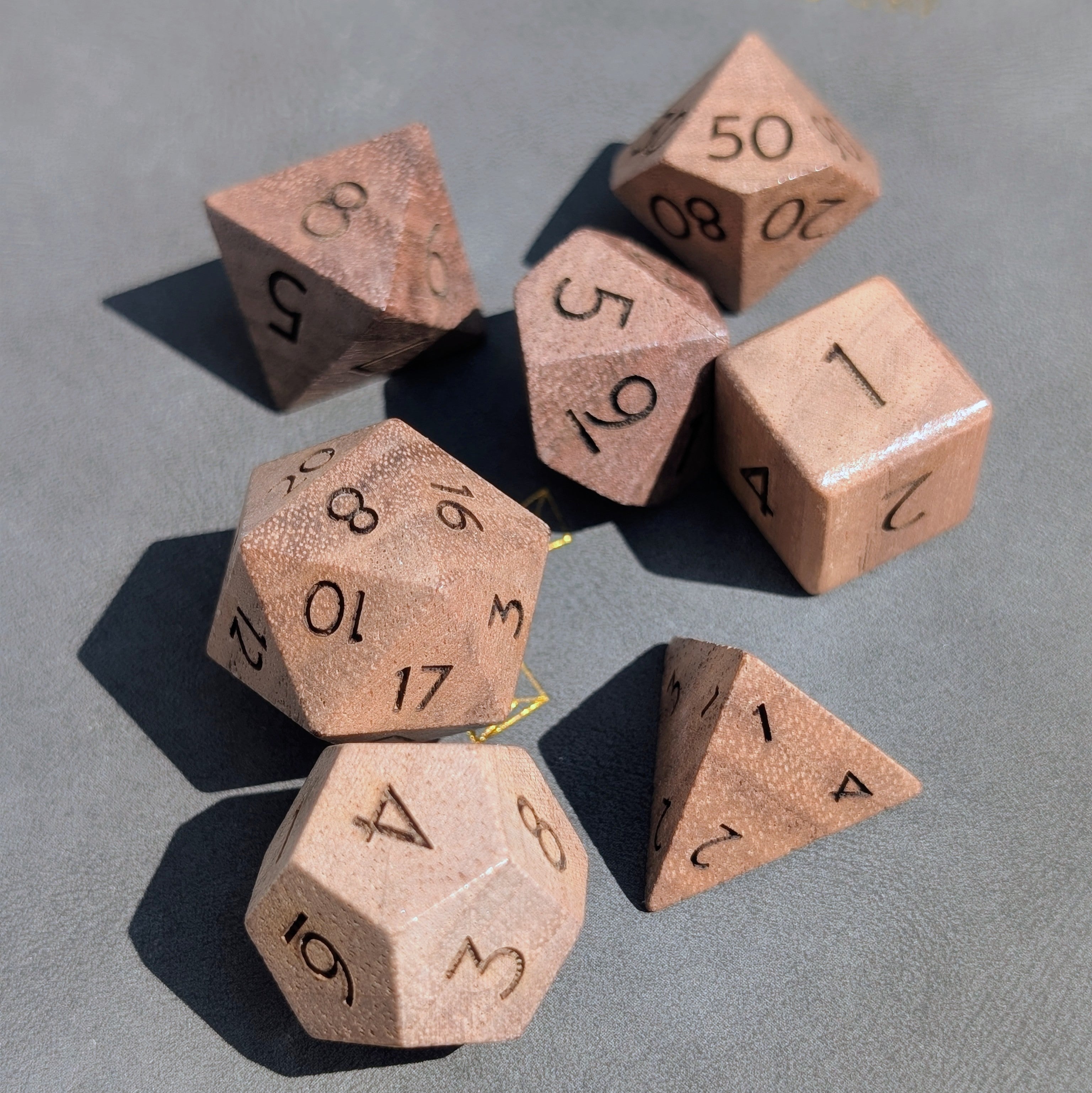 Walnut - 7 Piece Polyhedral Wooden Dice Set
