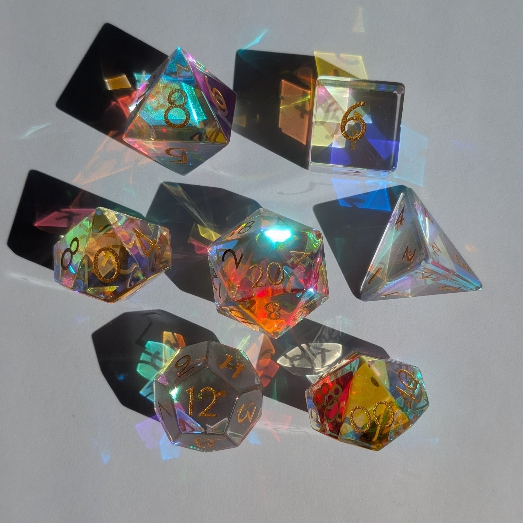 Rainbow Glass - 7 Piece Polyhedral Gemstone Dice Set