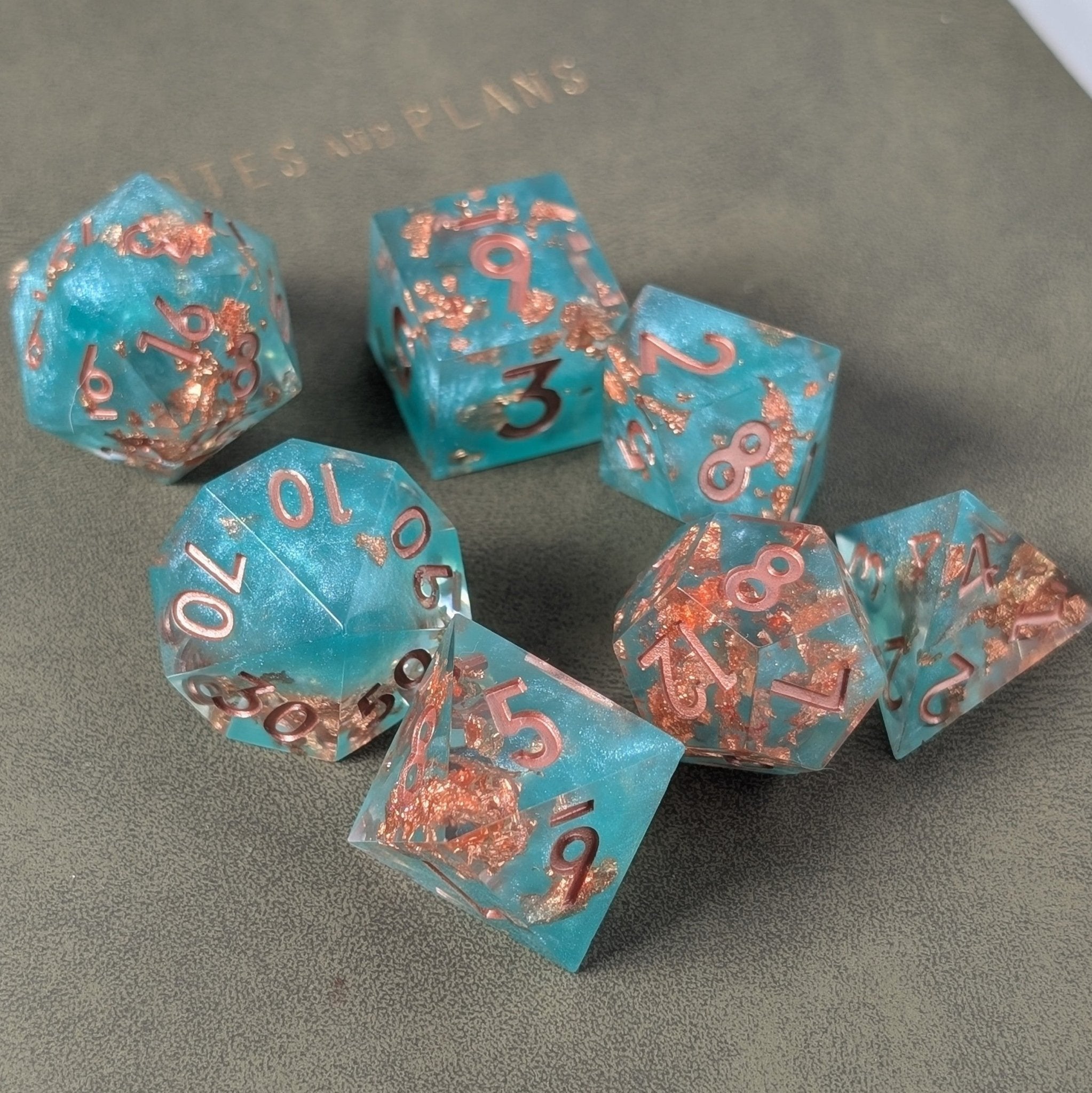 Seaforged Ember - 7 Piece Polyhedral Dice Set - EBONWOOD