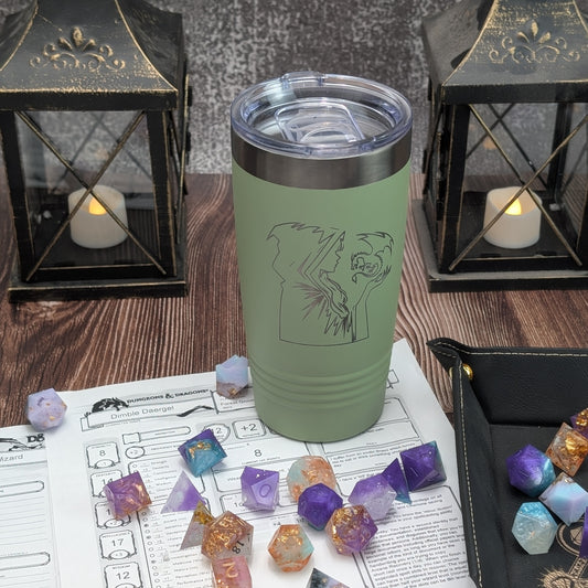 Mystic Sorcerer and Baby Dragon 20oz Pastel Tumbler – Fantasy Wizard Engraved Travel Mug