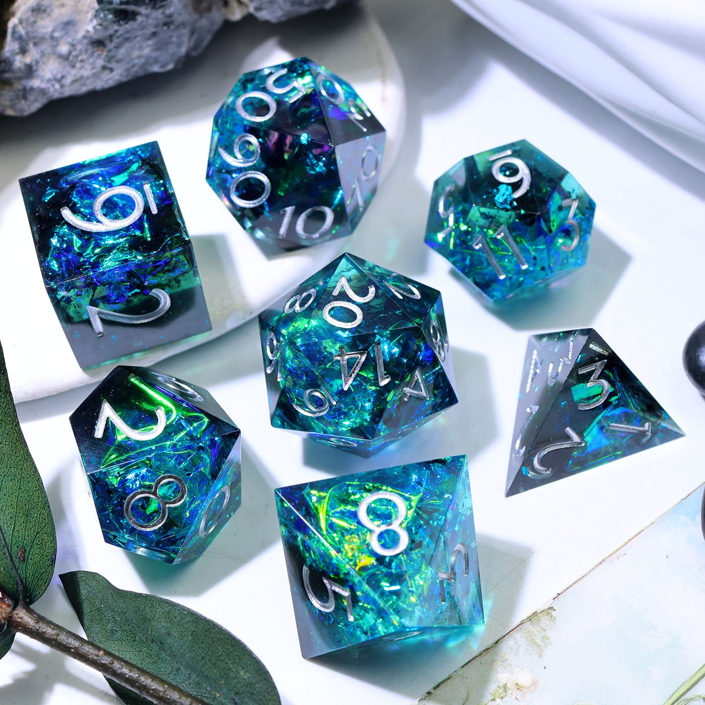 Trenchlight - 7 Piece Polyhedral Dice Set - EBONWOOD