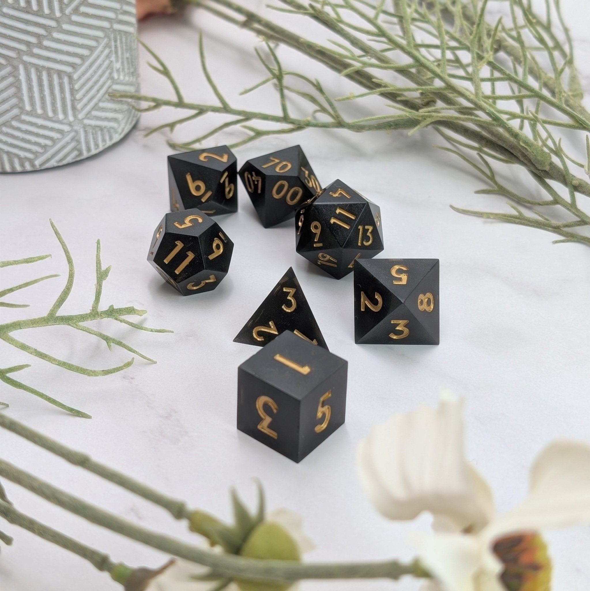 Voidgold - 7 Piece Polyhedral Dice Set - EBONWOOD