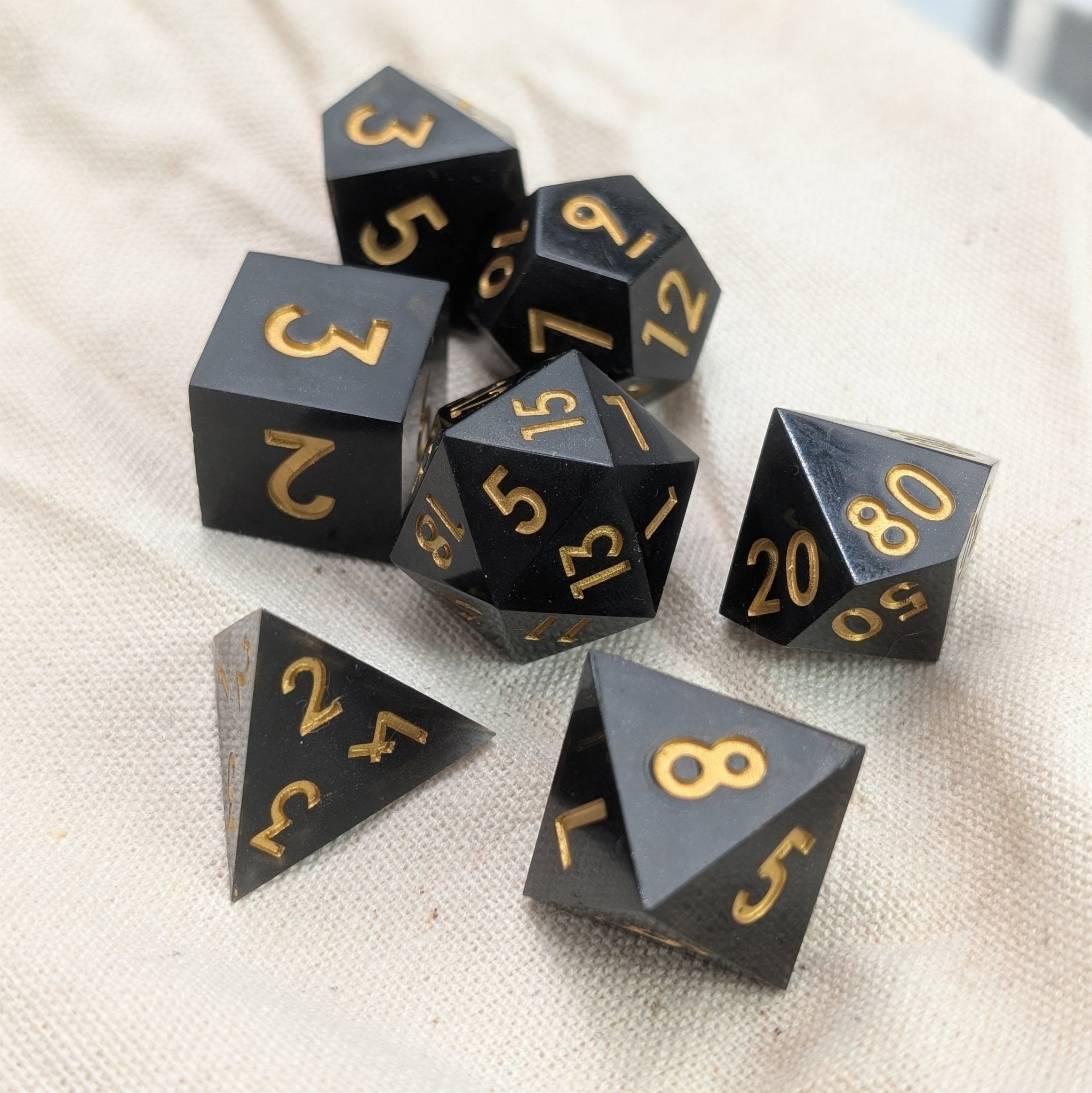 Voidgold - 7 Piece Polyhedral Dice Set - EBONWOOD