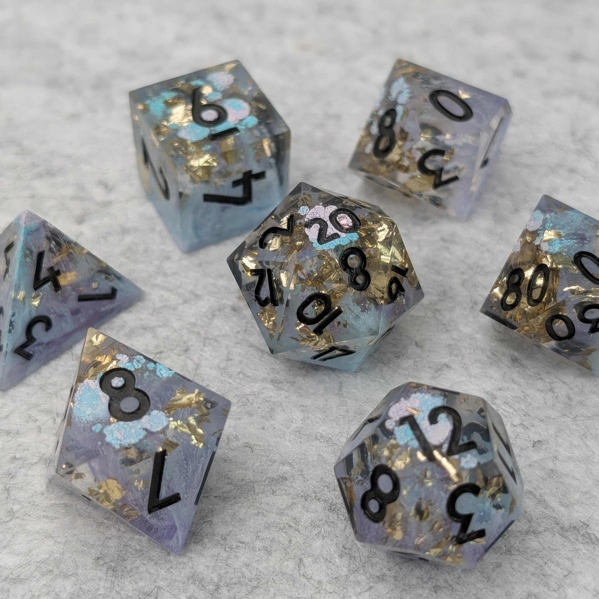 Whispering Vial - 7 Piece Polyhedral Dice Set - EBONWOOD