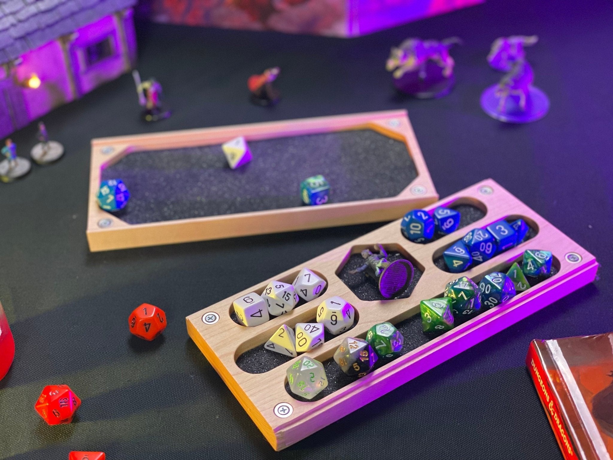 Maple D&D Dice Box | Engravable | Holds 3.5 sets of dice and a mini | Made in the USA