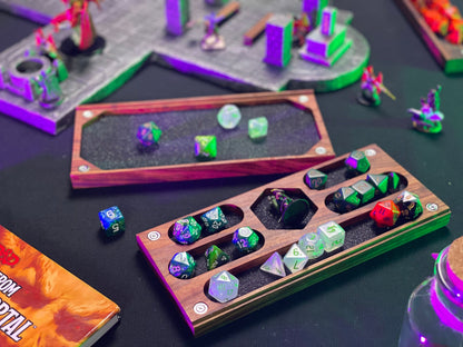 Bolivian Rosewood D&D Dice Box | Engravable | Holds 3.5 sets of dice and a mini | Made in the USA