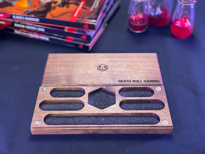 Walnut D&D Dice Box | Engravable | Holds 3.5 sets of dice and a mini | Made in the USA