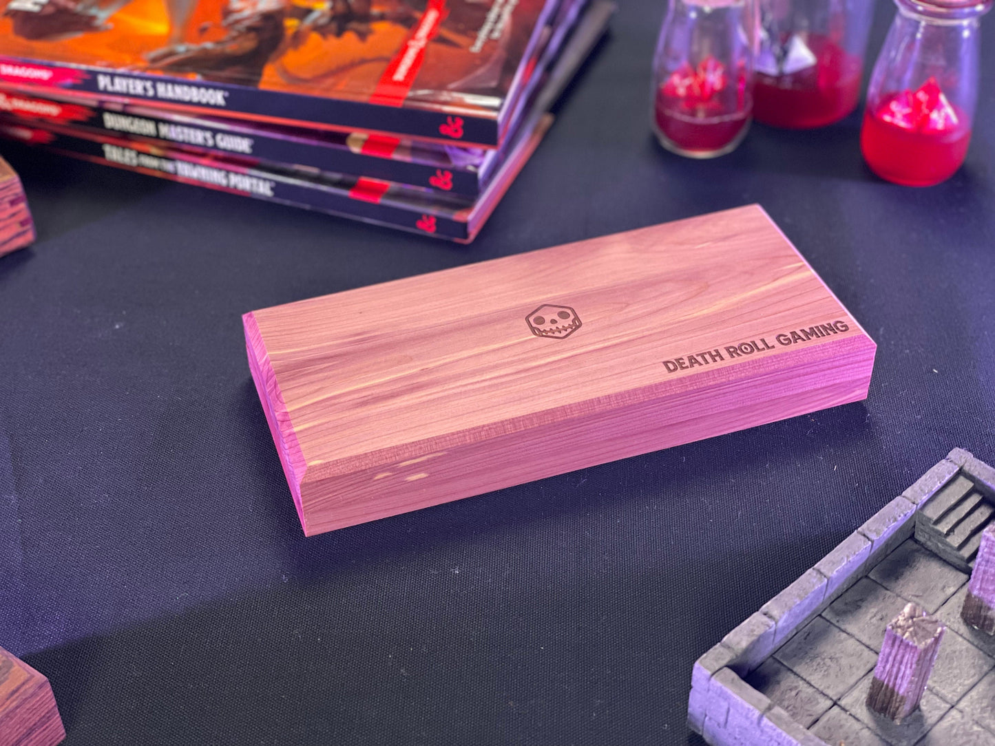 Aromatic Cedar D&D Dice Box | Engravable | Holds 3.5 sets of dice and a mini | Made in the USA