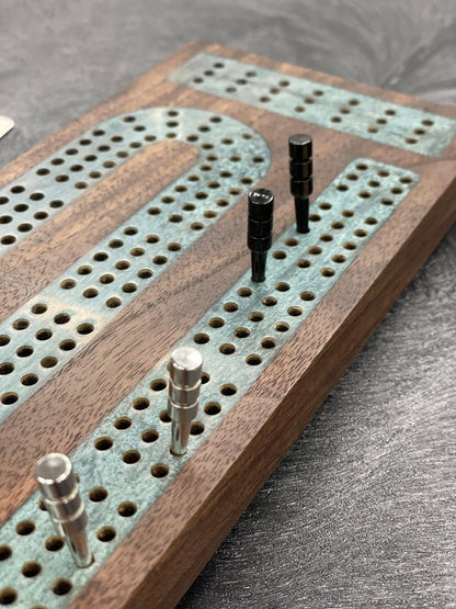 Premium Cribbage Board - Turquoise Resin Inlay