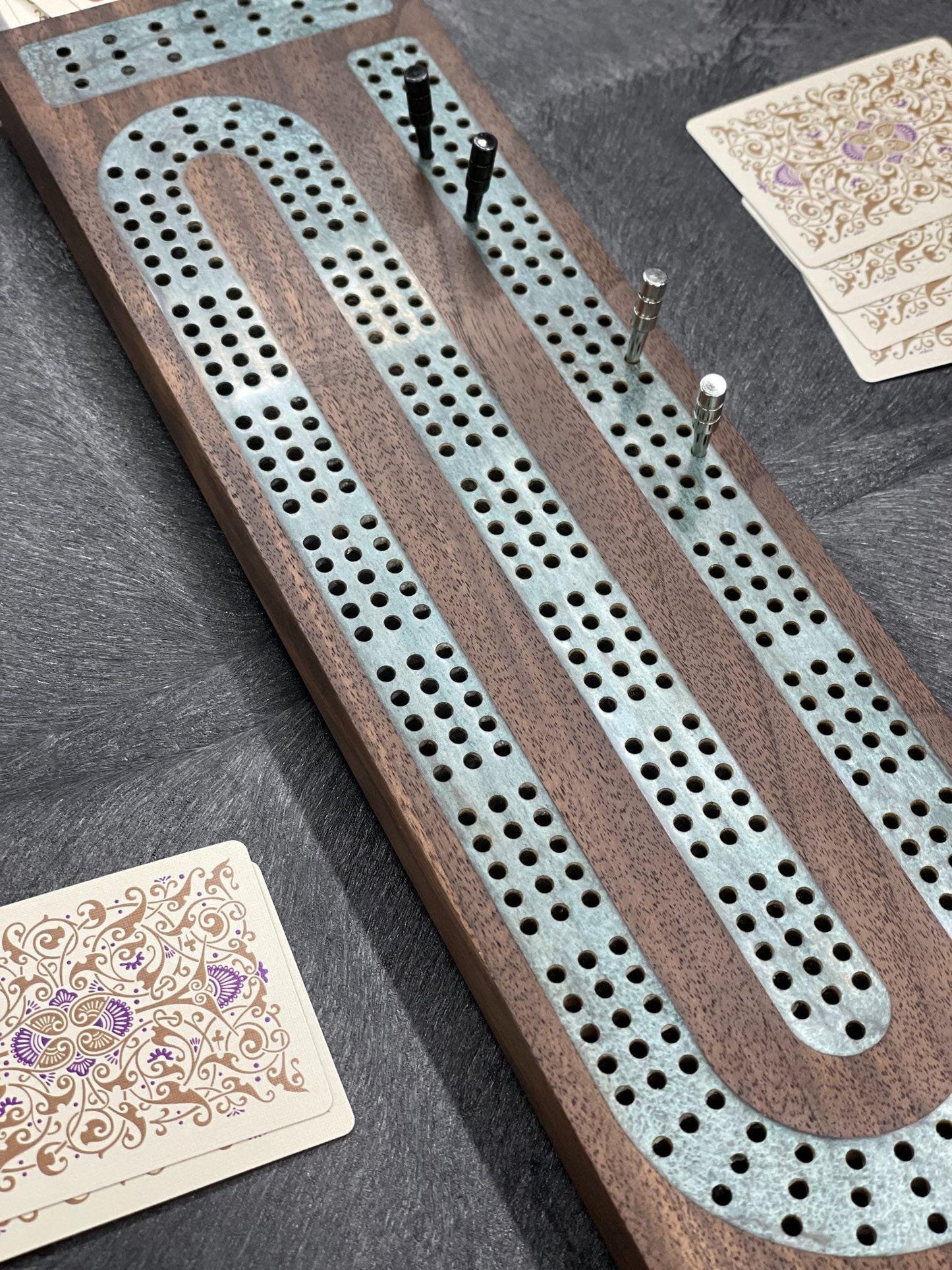 Premium Cribbage Board - Turquoise Resin Inlay