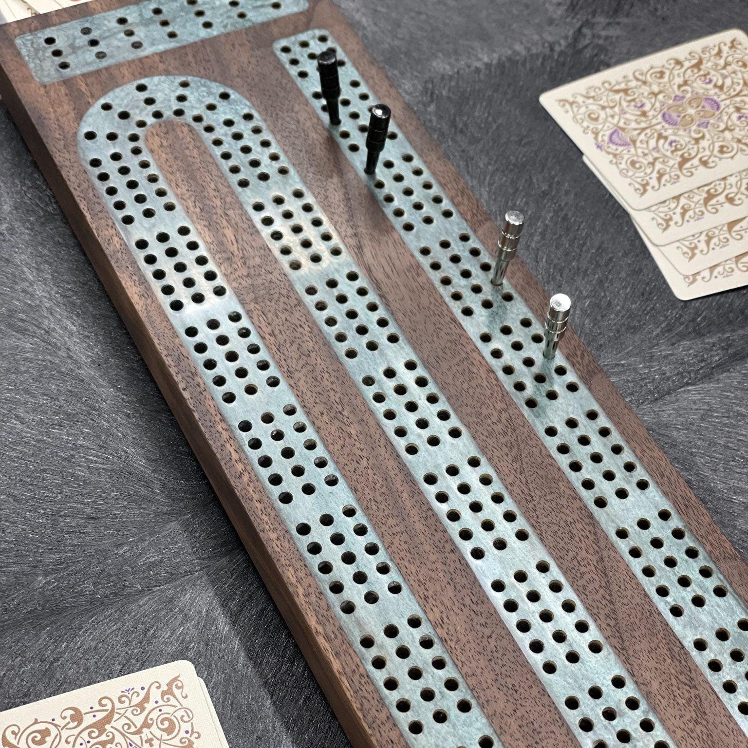 Premium Cribbage Board - Turquoise Resin Inlay