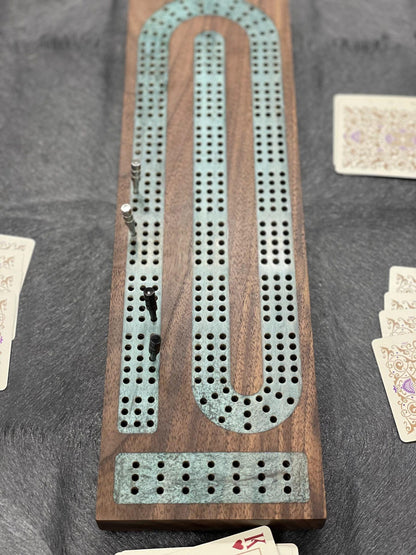 Premium Cribbage Board - Turquoise Resin Inlay