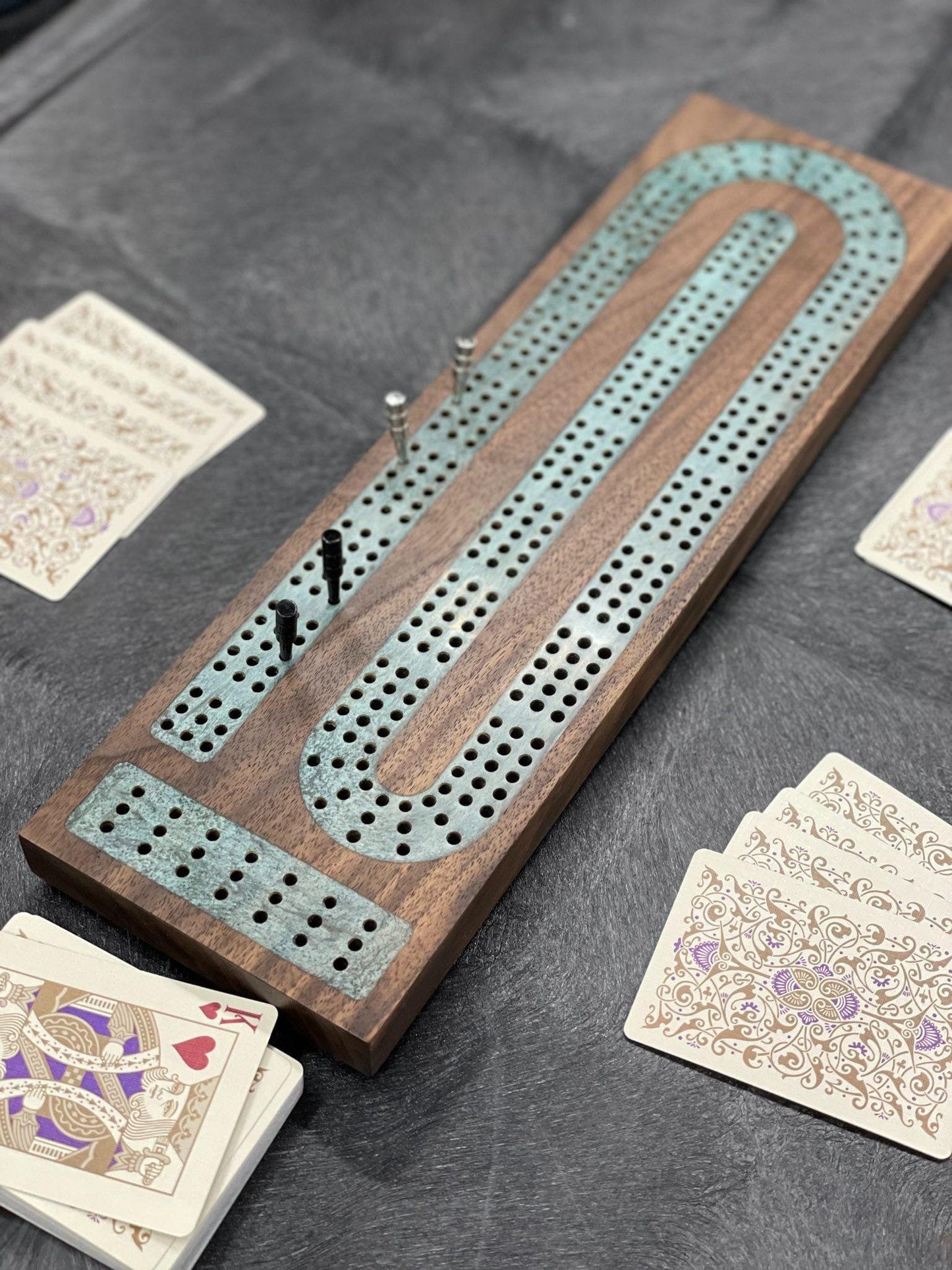 Premium Cribbage Board - Turquoise Resin Inlay