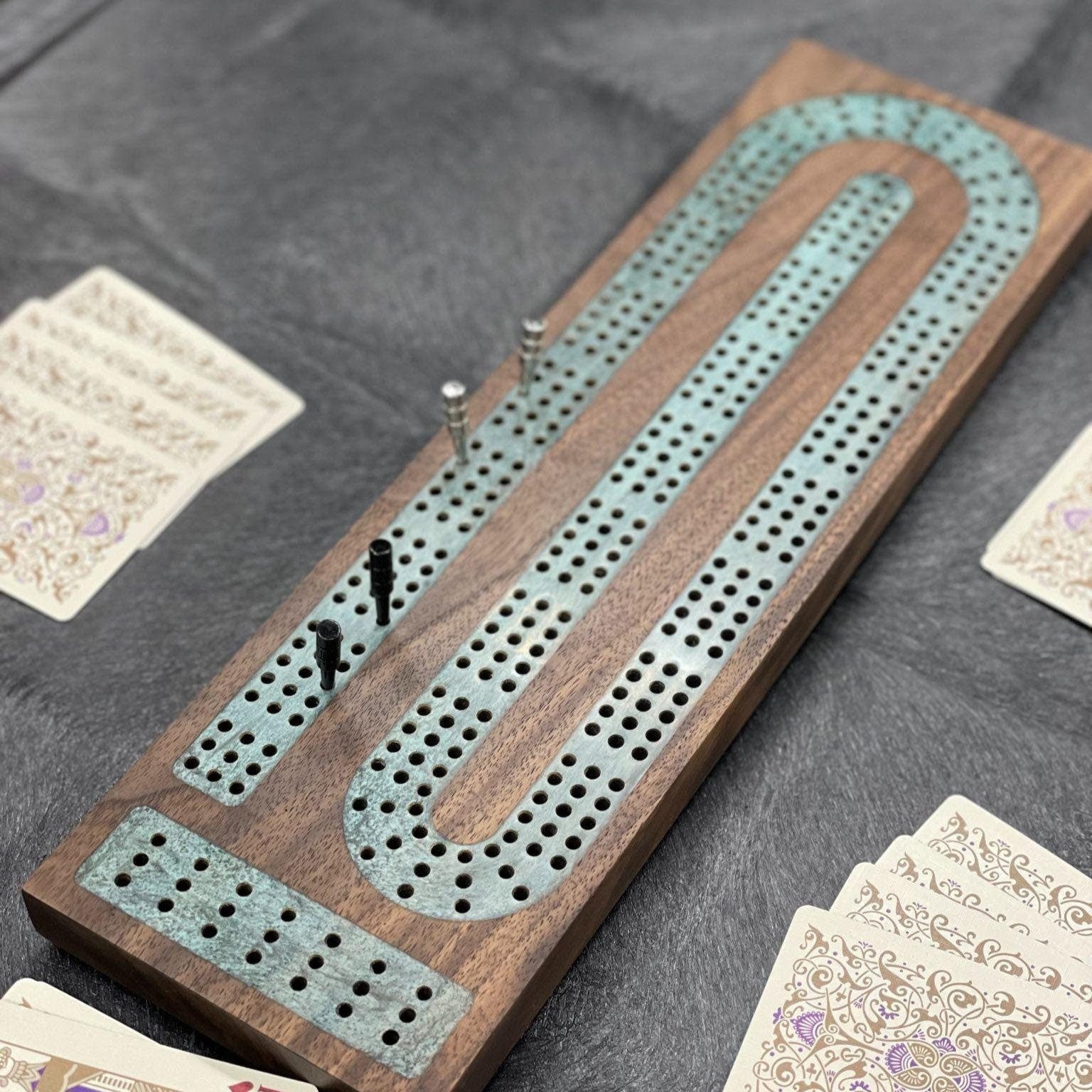 Premium Cribbage Board - Turquoise Resin Inlay