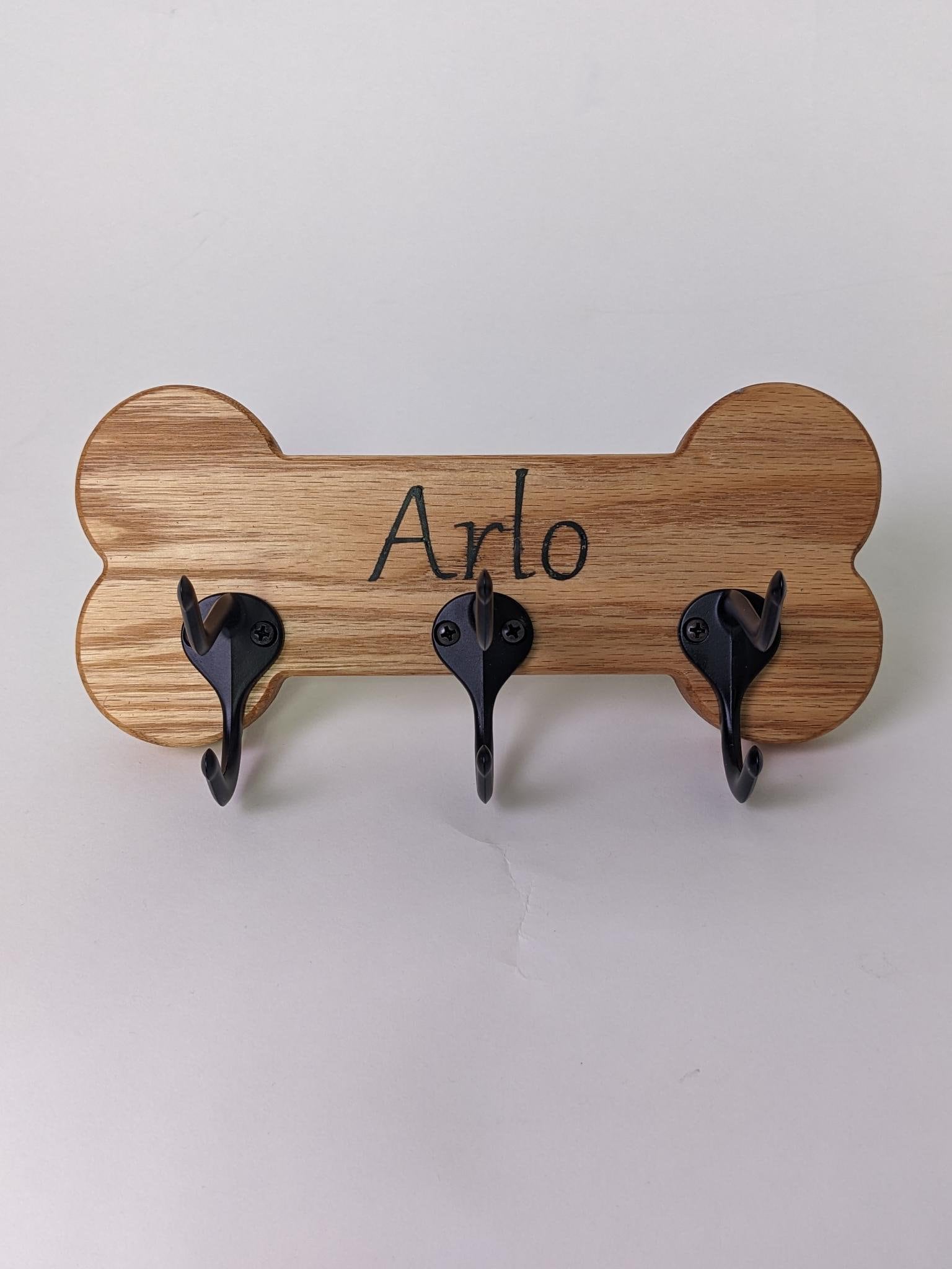 Wooden Dog Bone Leash Hanger | Customizable with Dog Name