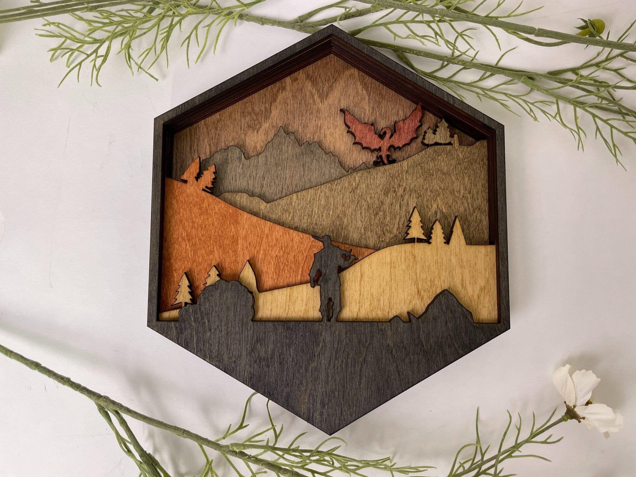 The Last Goodbye - Stained Wooden Art of a Warrior's Lonely Destiny - D20 Wooden Wall Art for Dungeons and Dragons Enthusiasts