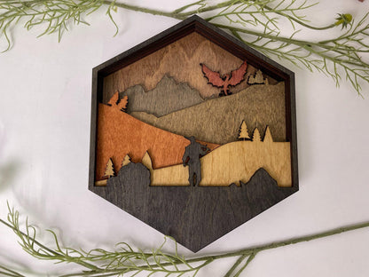 The Last Goodbye - Stained Wooden Art of a Warrior's Lonely Destiny - D20 Wooden Wall Art for Dungeons and Dragons Enthusiasts