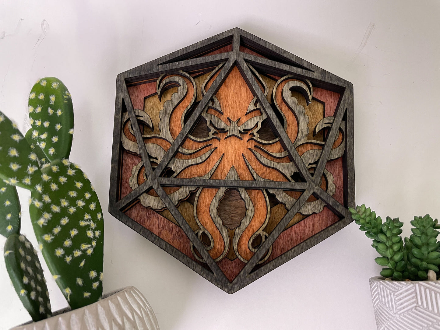 Kraken's Clutch - D20 Wooden Wall Art for Dungeons and Dragons Enthusiasts