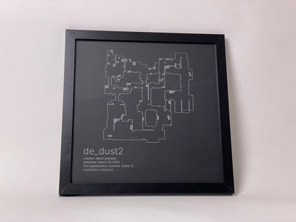 Counter-Strike Cartography, De_Dust2, Framed Etched Glass Wall Decor
