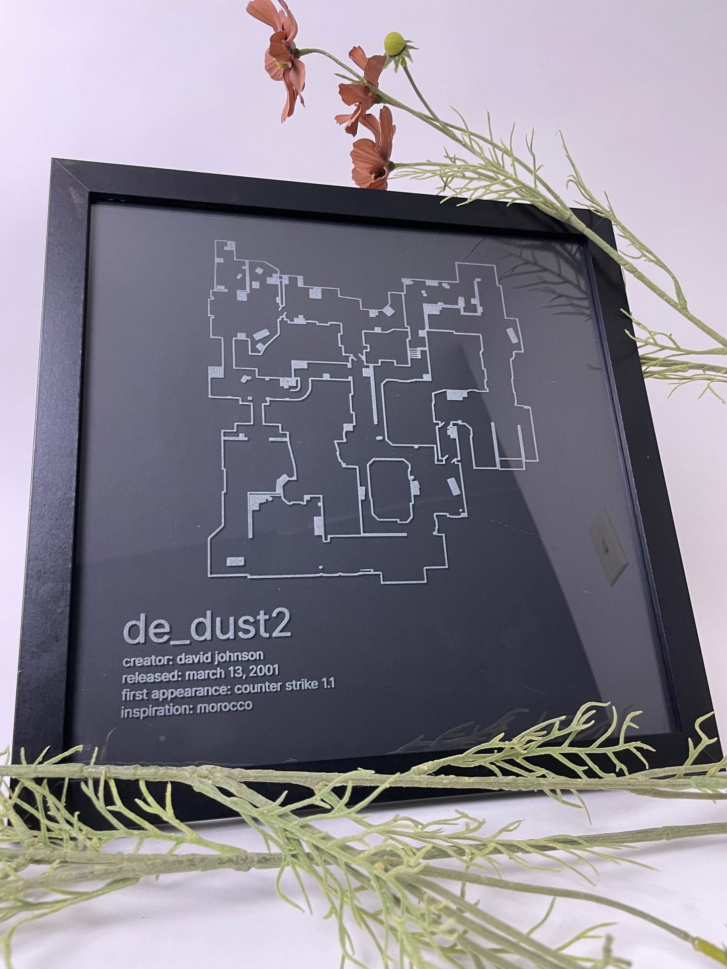 Counter-Strike Cartography, De_Dust2, Framed Etched Glass Wall Decor