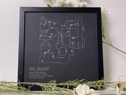 Counter-Strike Cartography, De_Dust2, Framed Etched Glass Wall Decor