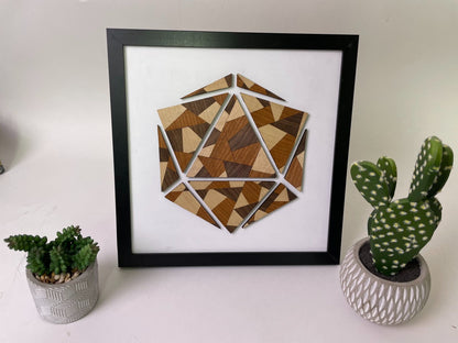 D20 Stained Glass Art - D&D Art - 12in x 12in framed - Comes in Black/White/Brown Frames