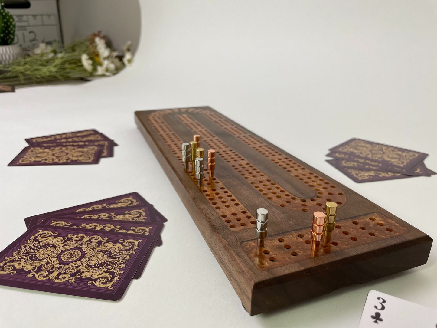 Premium Cribbage Board - Copper Resin Track Inlay