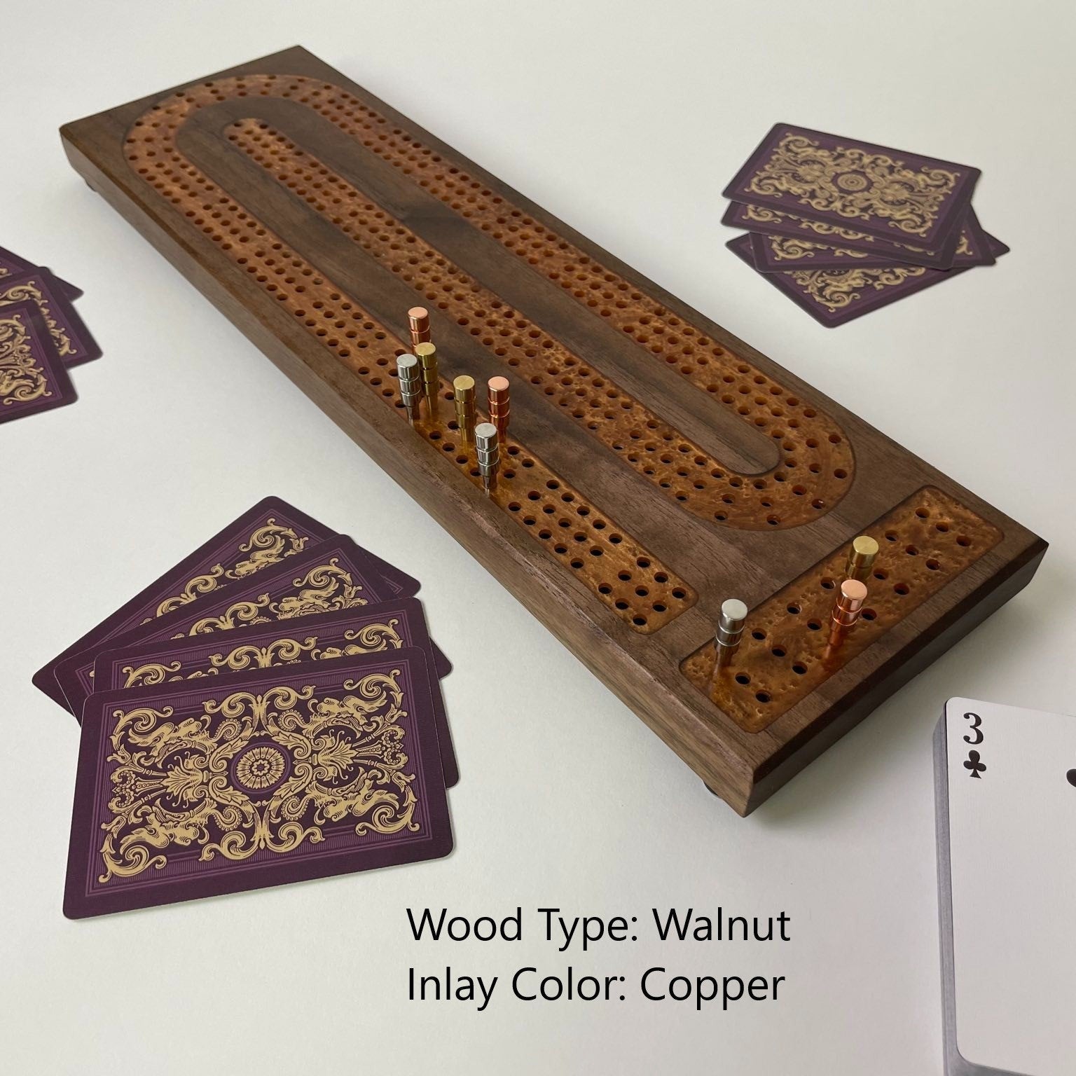 Premium Cribbage Board - Copper Resin Track Inlay