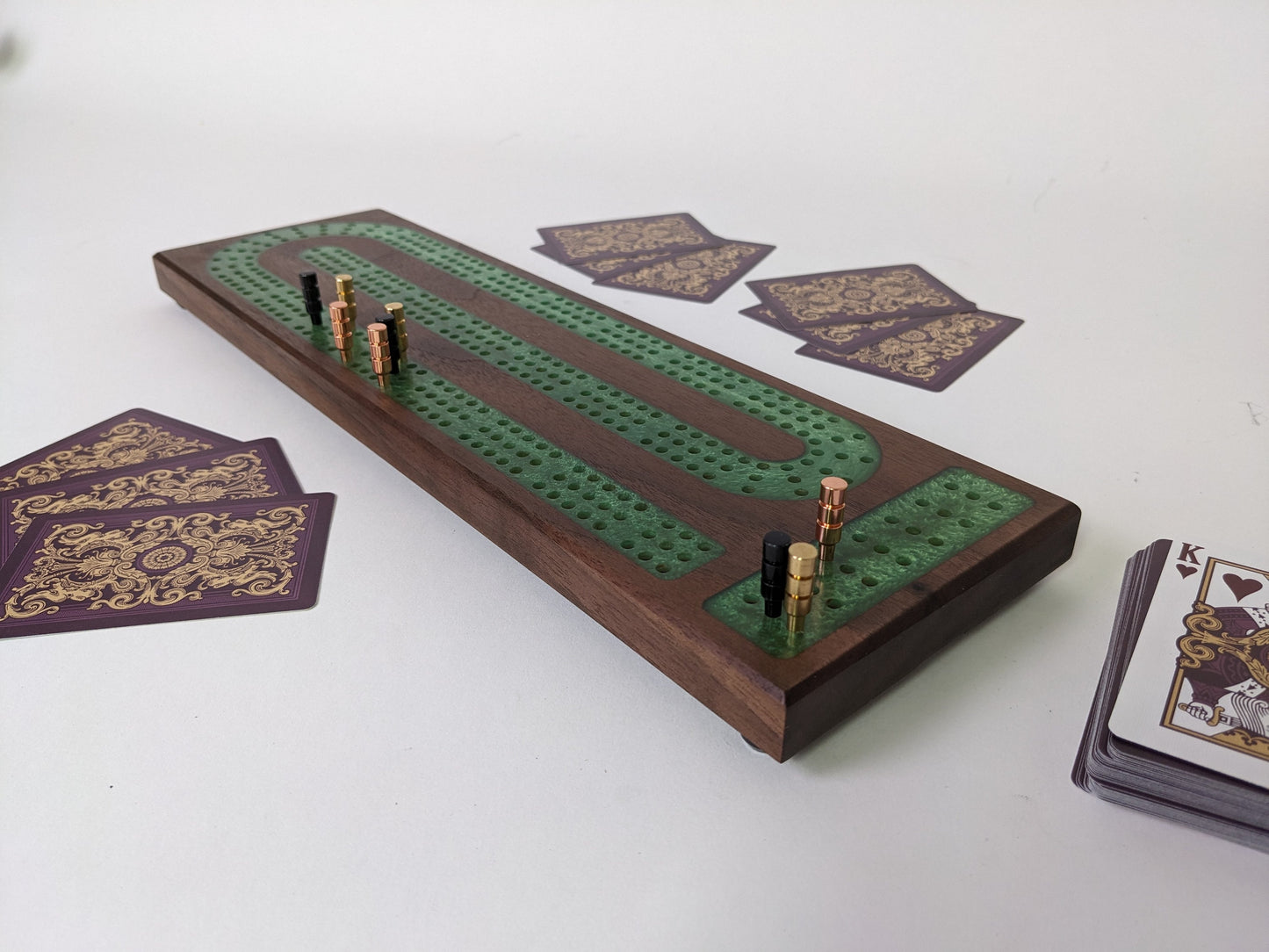 Premium Cribbage Board - Sage Green Resin Inlay