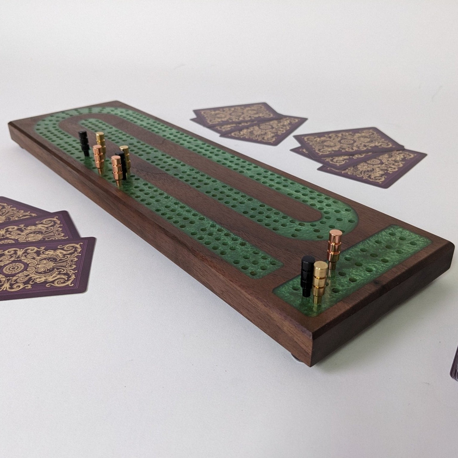 Premium Cribbage Board - Sage Green Resin Inlay