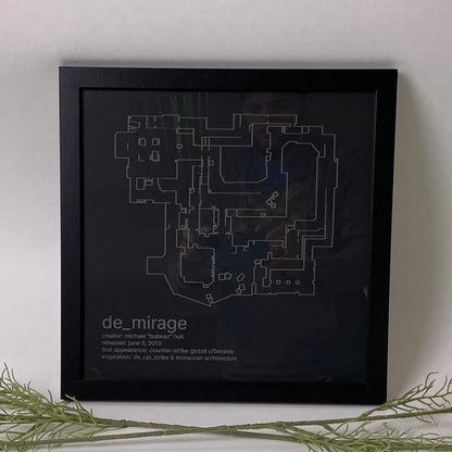 Counter-Strike Cartography - De_Mirage - Framed Etched Glass Wall Decor