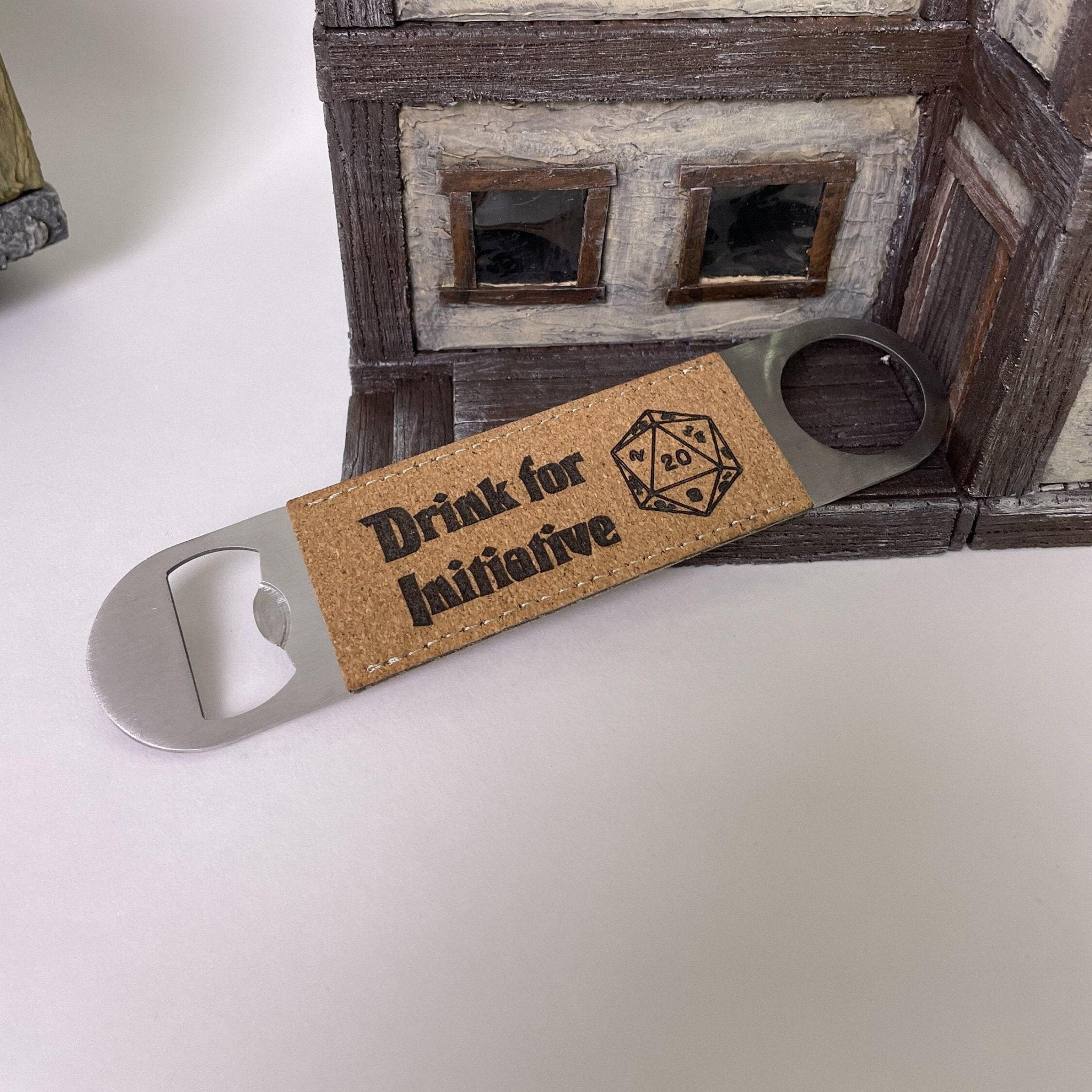 D&D Bottle Opener, Dungeon Master Gift, Nerdy Home Decor, GM Bottle Opener, Made with metal and cork