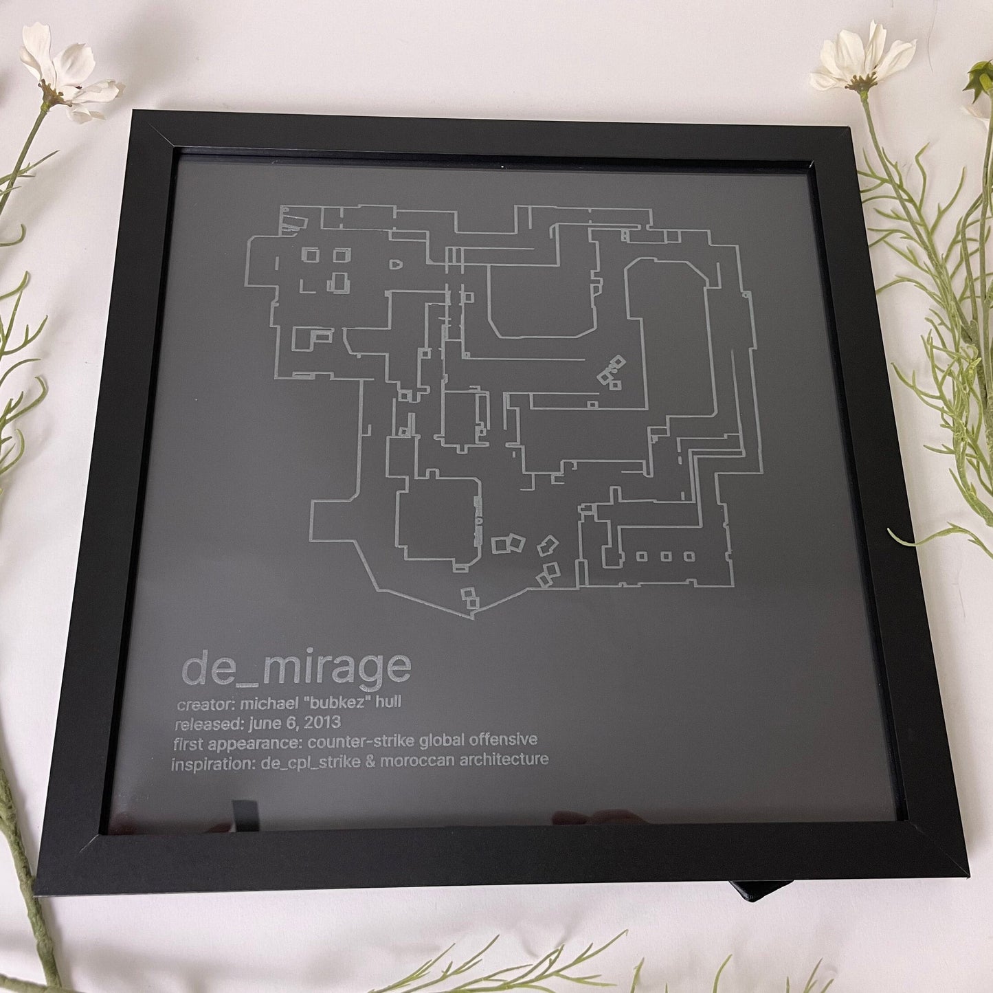 Counter-Strike Cartography - De_Mirage - Framed Etched Glass Wall Decor
