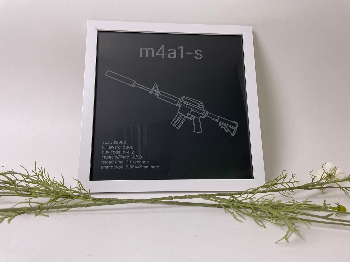 Counter-Strike Armory, M4A1-S, Framed Etched Glass Wall Decor