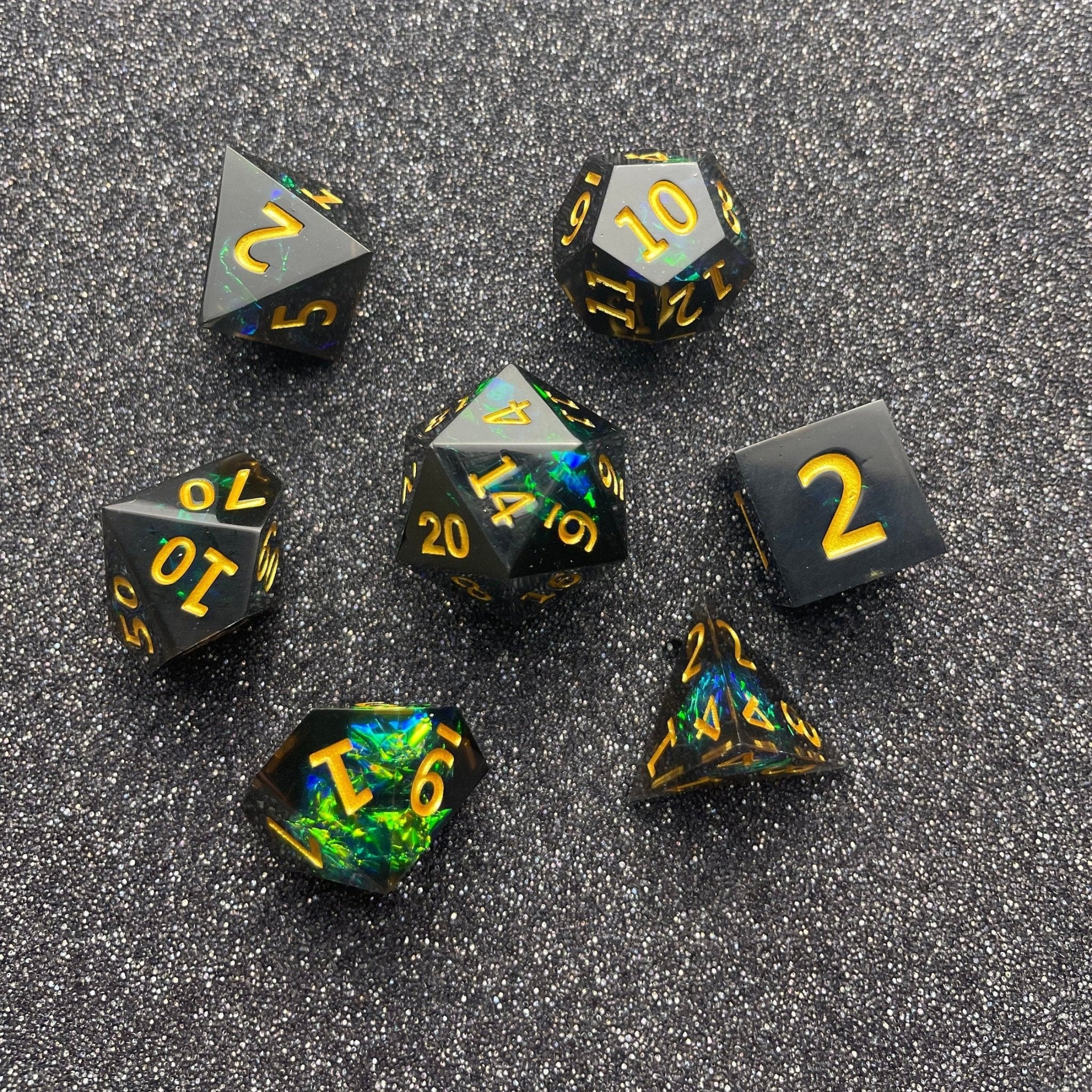 Obsidian Emerald - 7 Piece Luxury D&D Dice Set