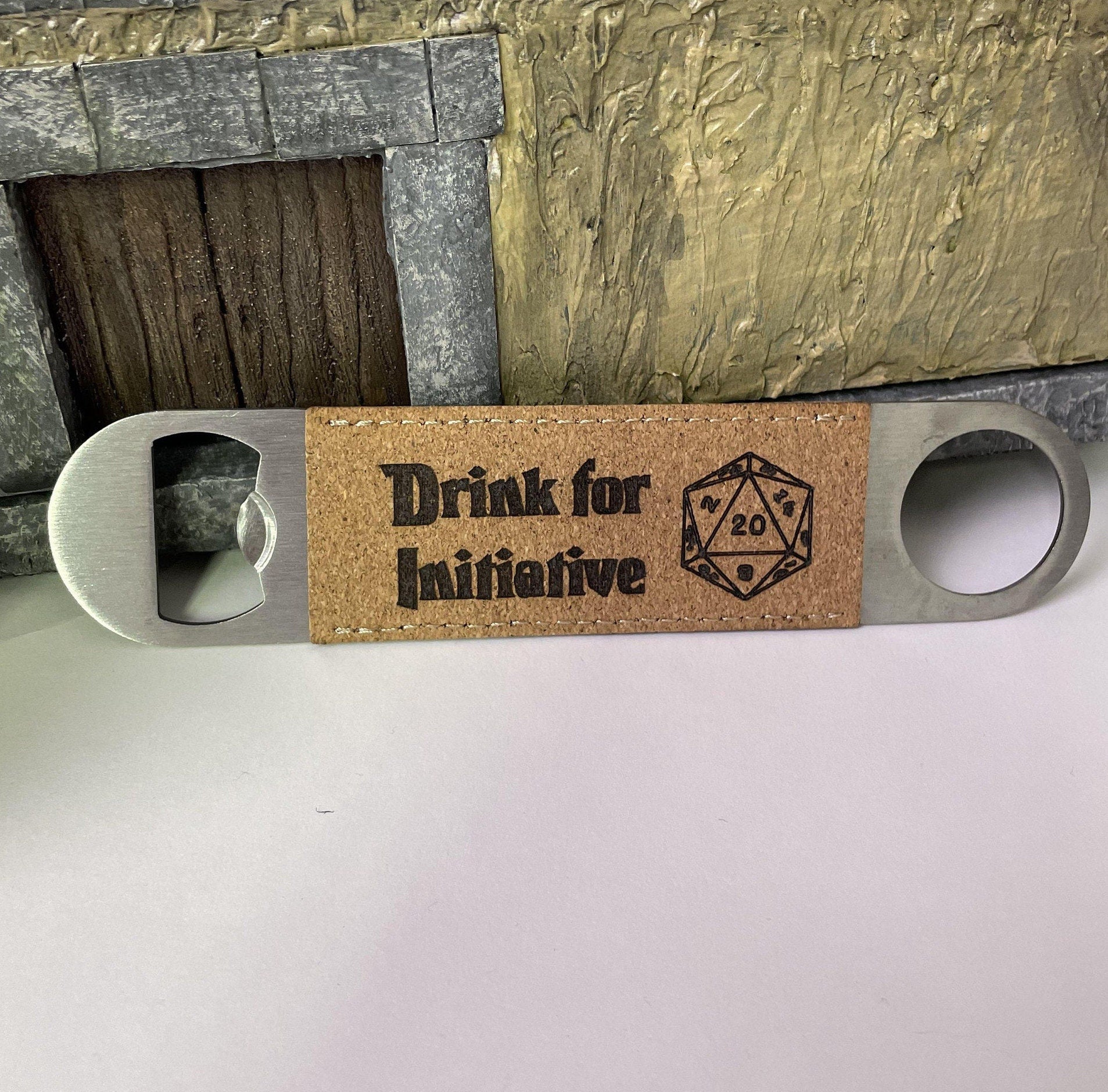 D&D Bottle Opener, Dungeon Master Gift, Nerdy Home Decor, GM Bottle Opener, Made with metal and cork