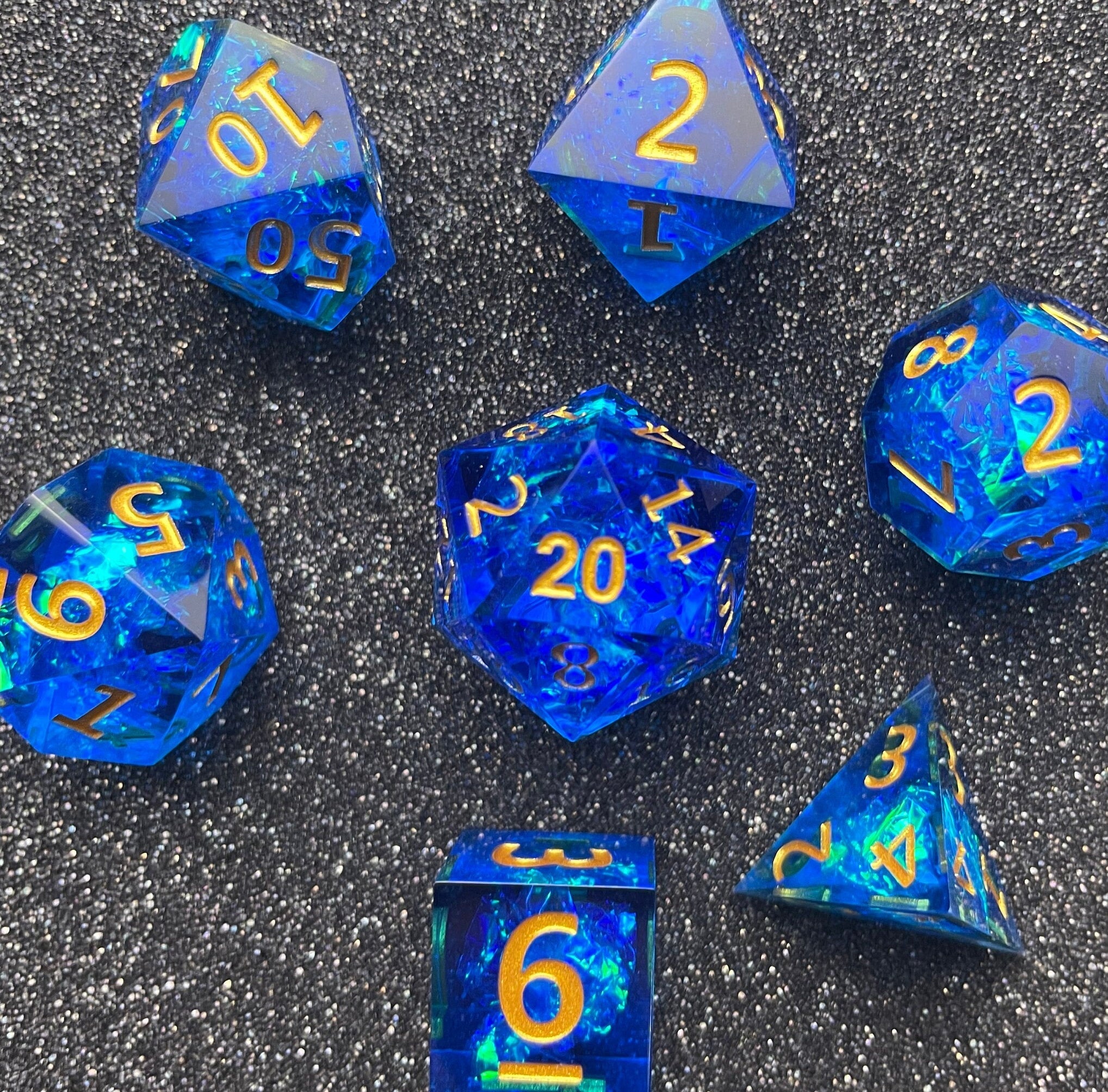 Spellforged Azurite - 7 Piece Luxury D&D Dice Set
