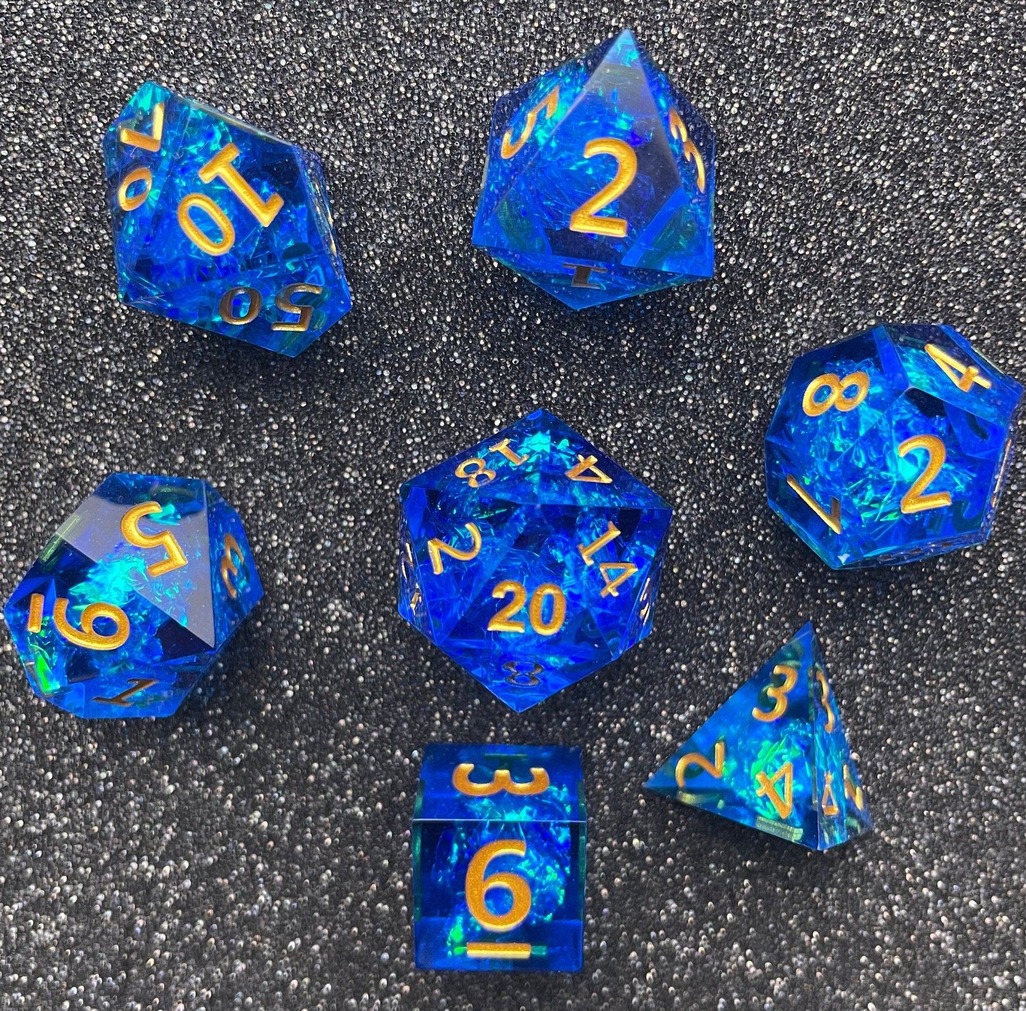 Spellforged Azurite - 7 Piece Luxury D&D Dice Set