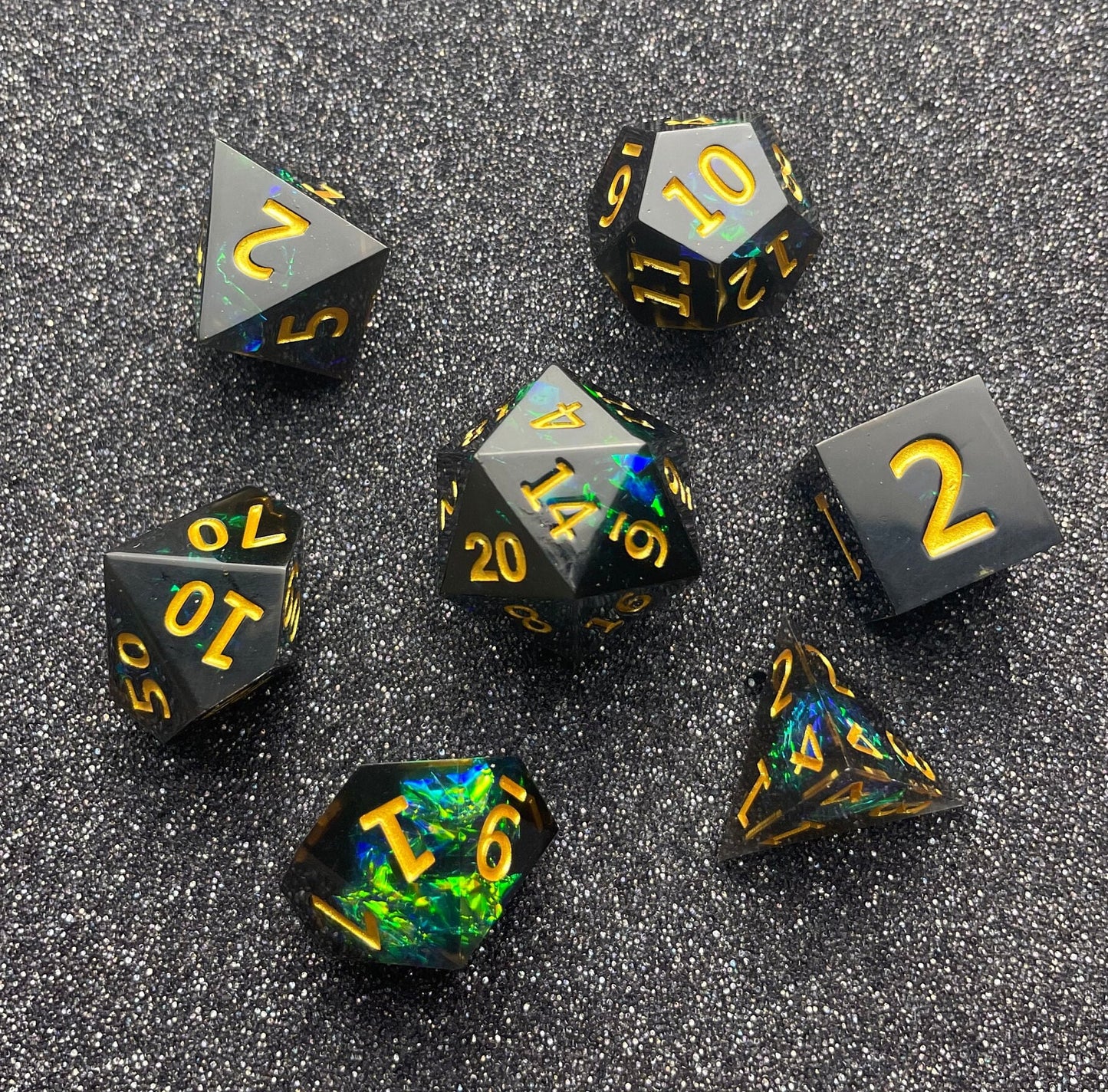 Obsidian Emerald - 7 Piece Luxury D&D Dice Set