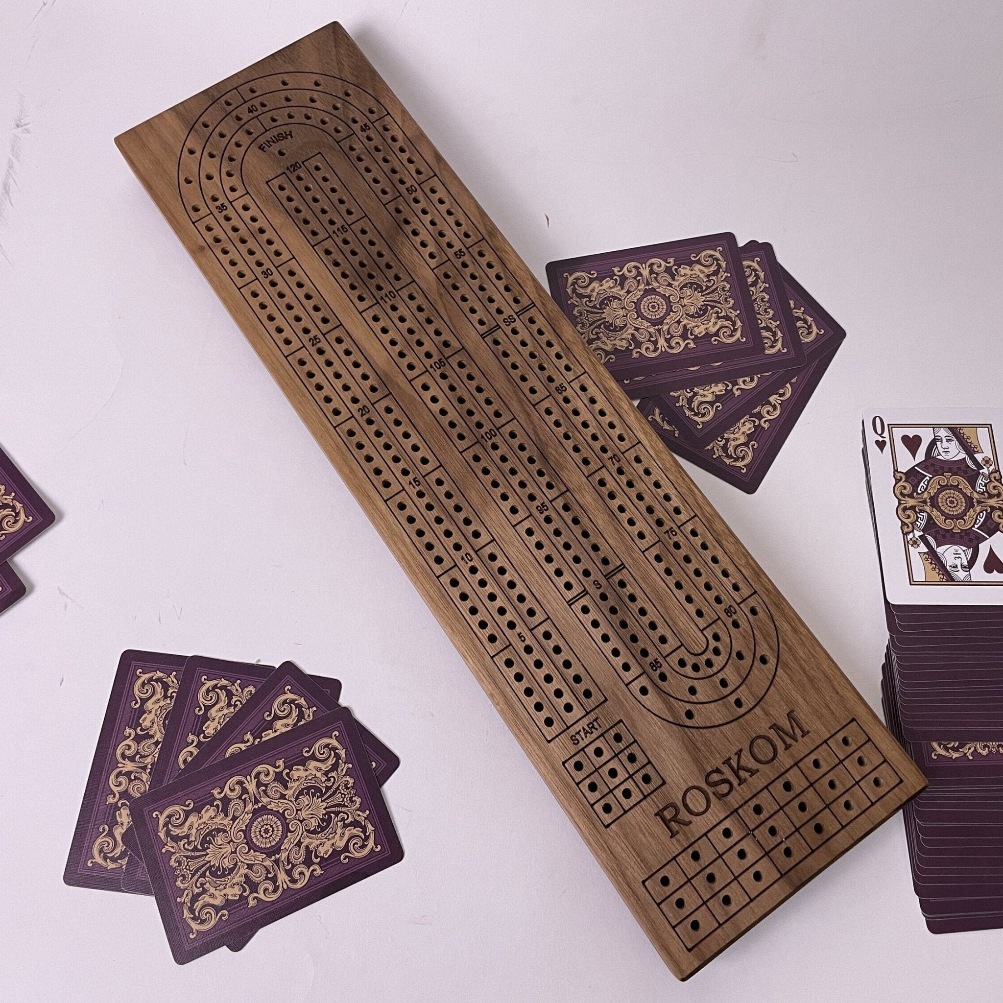 Handmade Cribbage Board - Engraved Track