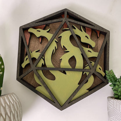 Many-Headed Monstrosity - D20 Wooden Wall Art for Dungeons and Dragons Enthusiasts