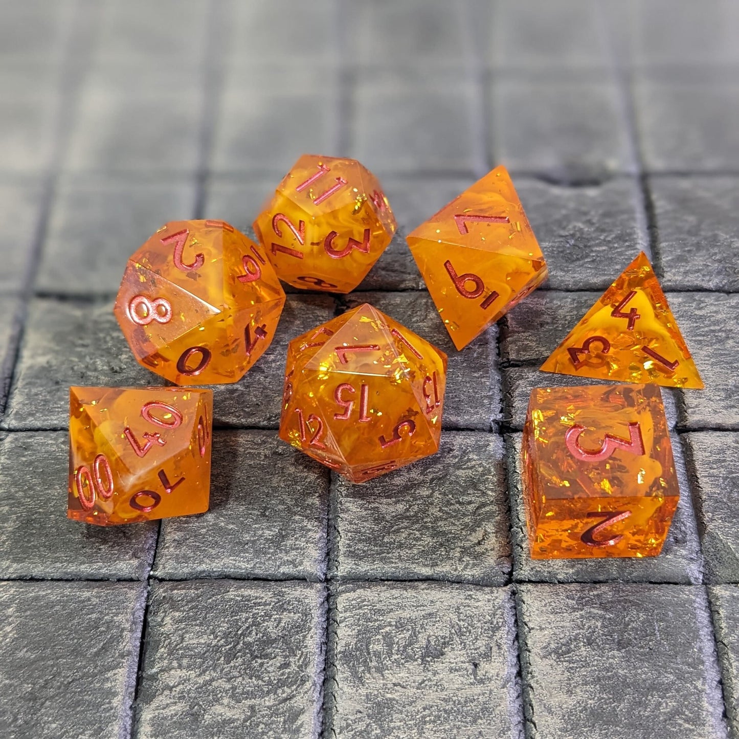 Sunfire Glintstone - 7 Piece Luxury D&D Dice Set