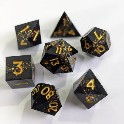 Gilded Chroma Noir - 7 Piece Luxury D&D Dice Set