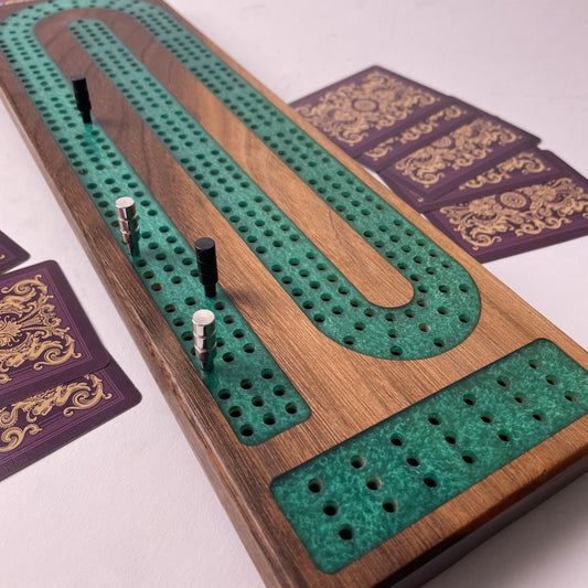 Premium Cribbage Board - Emerald Resin Inlay
