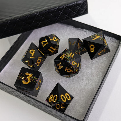 Gilded Chroma Noir - 7 Piece Luxury D&D Dice Set