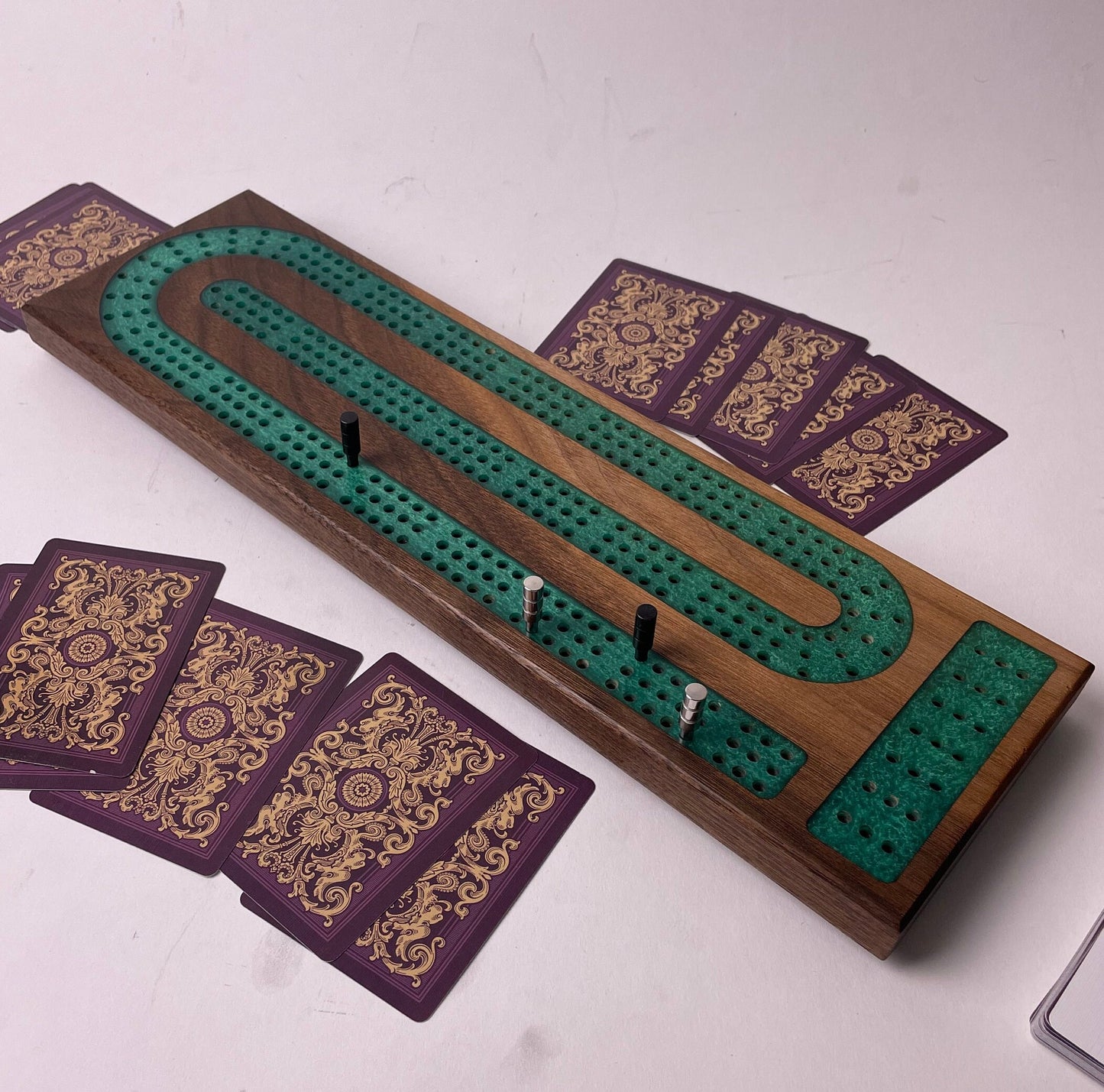 Premium Cribbage Board - Emerald Resin Inlay