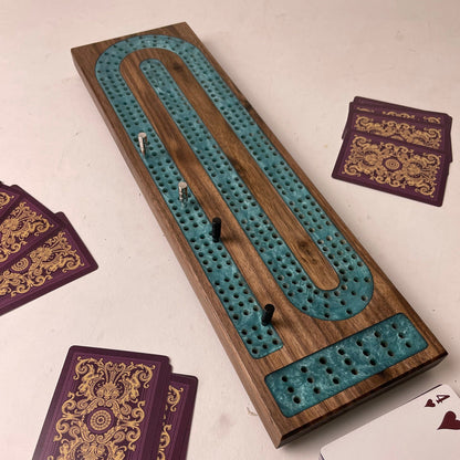 Premium Cribbage Board - Glacier Blue Resin Inlay