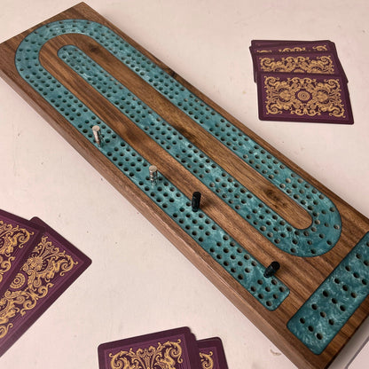 Premium Cribbage Board - Glacier Blue Resin Inlay